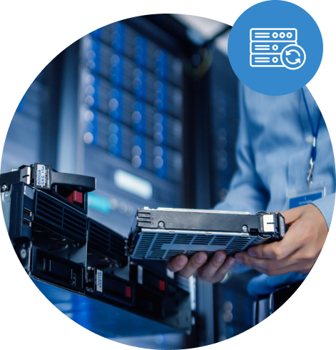 Man putting storage into server
