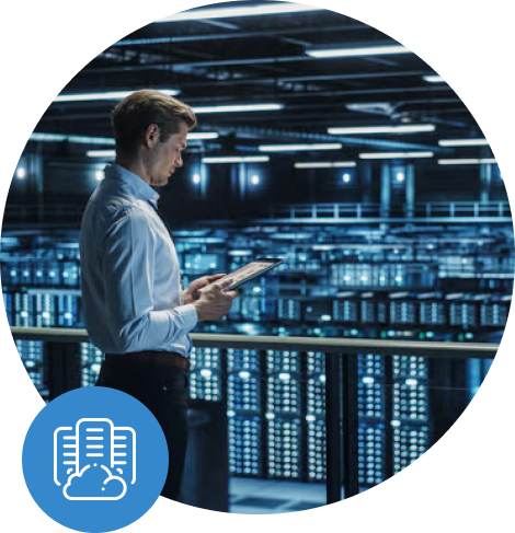 Man standing in massive server room