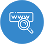 Blue icon with domain being searched