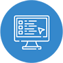 Blue icon with white computer in use