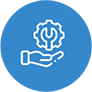 Blue icon with hand holding mechanical tool